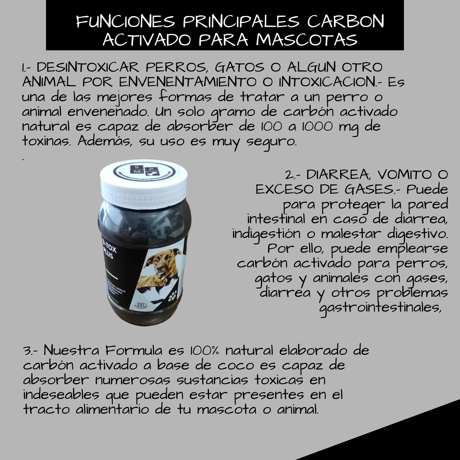 Carbón Activado VetDtox Para Mascotas - Polvo 100% Vegetal - Para Intoxicaciones Y Diarrea